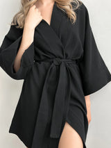 Szlafrok kimono krótki, muślin dwuwarstwowy, czarny