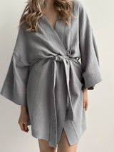 Szlafrok krótki kimono muślin dwuwarstwowy, szary