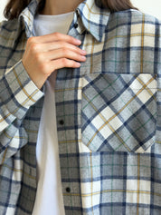 Koszula flanelowa w żółto-zieloną kratę na mlecznym, One Size
