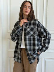Koszula flanelowa w czarno-białą kratę, One Size