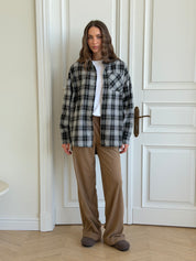 Koszula flanelowa w czarno-białą kratę, One Size