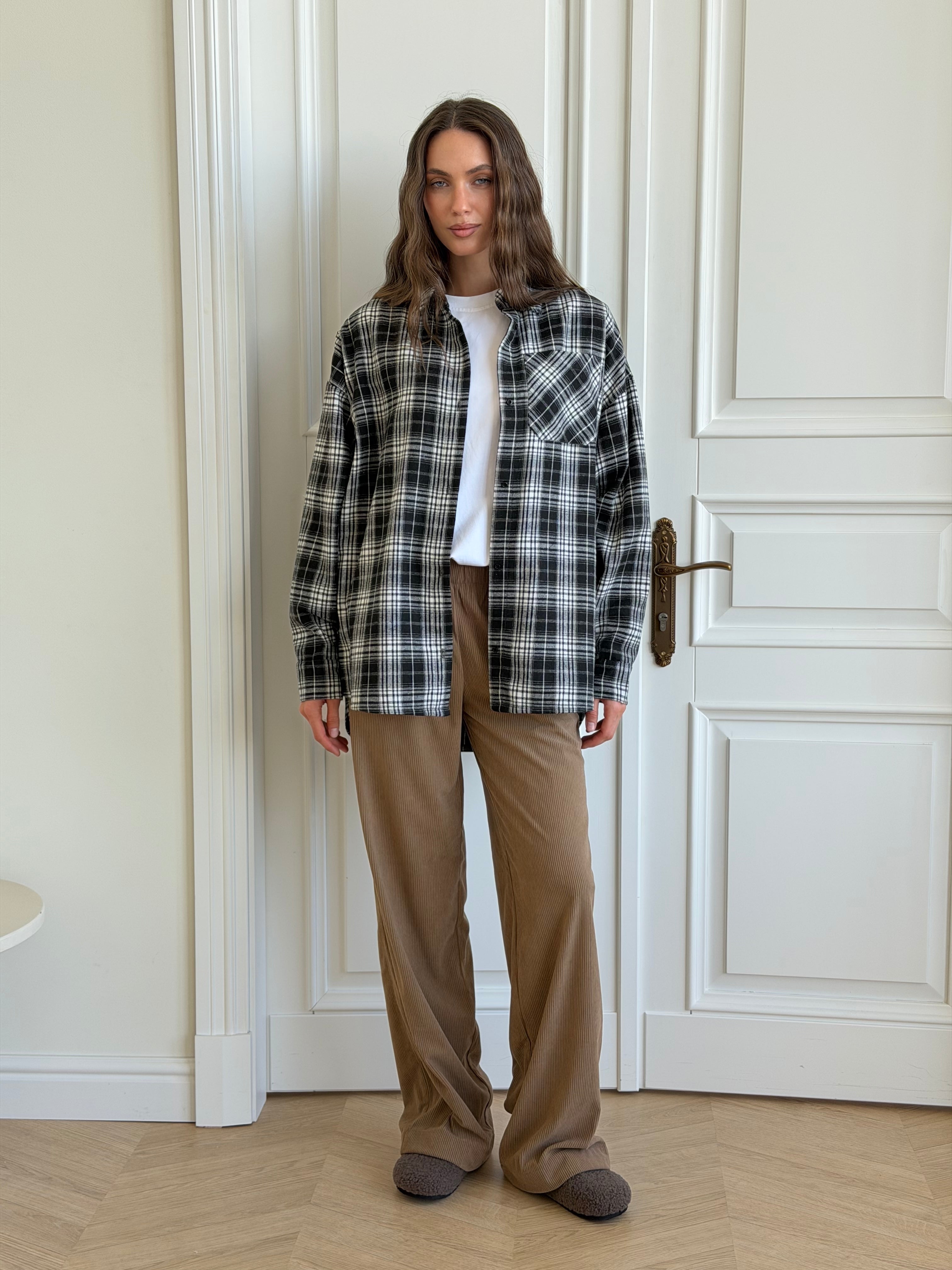 Koszula flanelowa w czarno-białą kratę, One Size