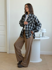 Koszula flanelowa w czarno-białą kratę, One Size