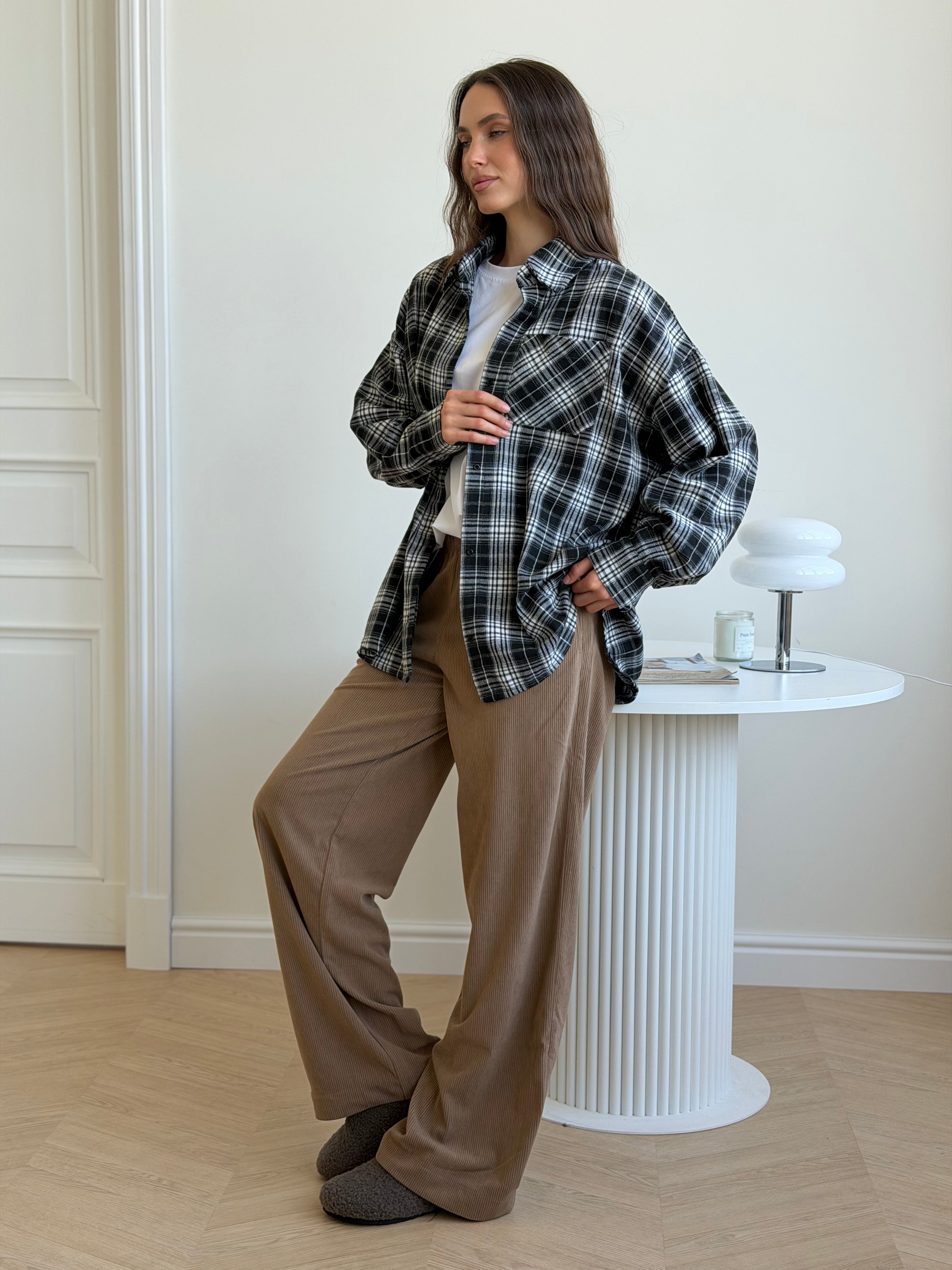 Koszula flanelowa w czarno-białą kratę, One Size