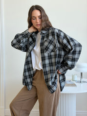 Koszula flanelowa w czarno-białą kratę, One Size