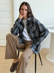 Koszula flanelowa w ciemnoszarą kratę, One Size