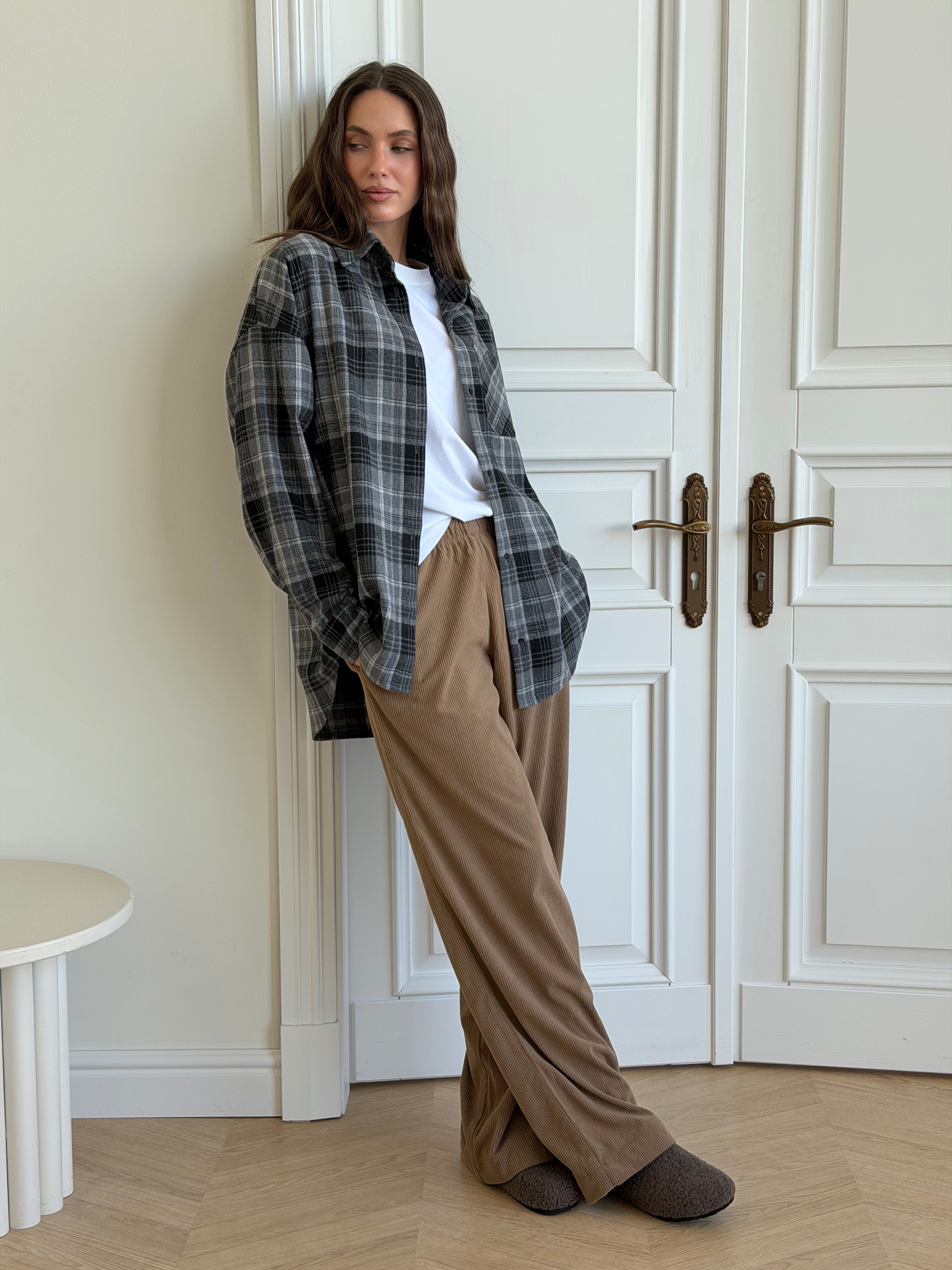 Koszula flanelowa w ciemnoszarą kratę, One Size