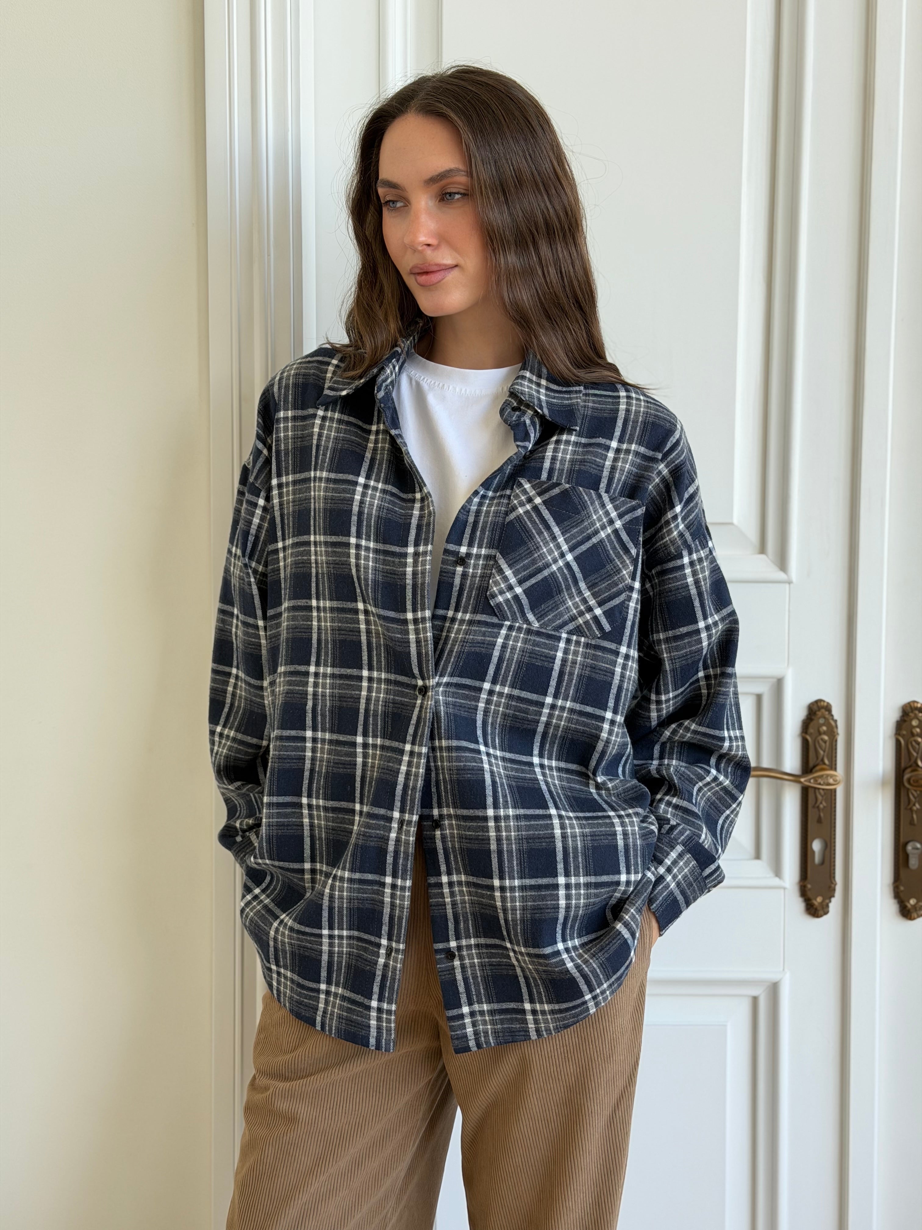 Koszula flanelowa w granatową kratę, One Size