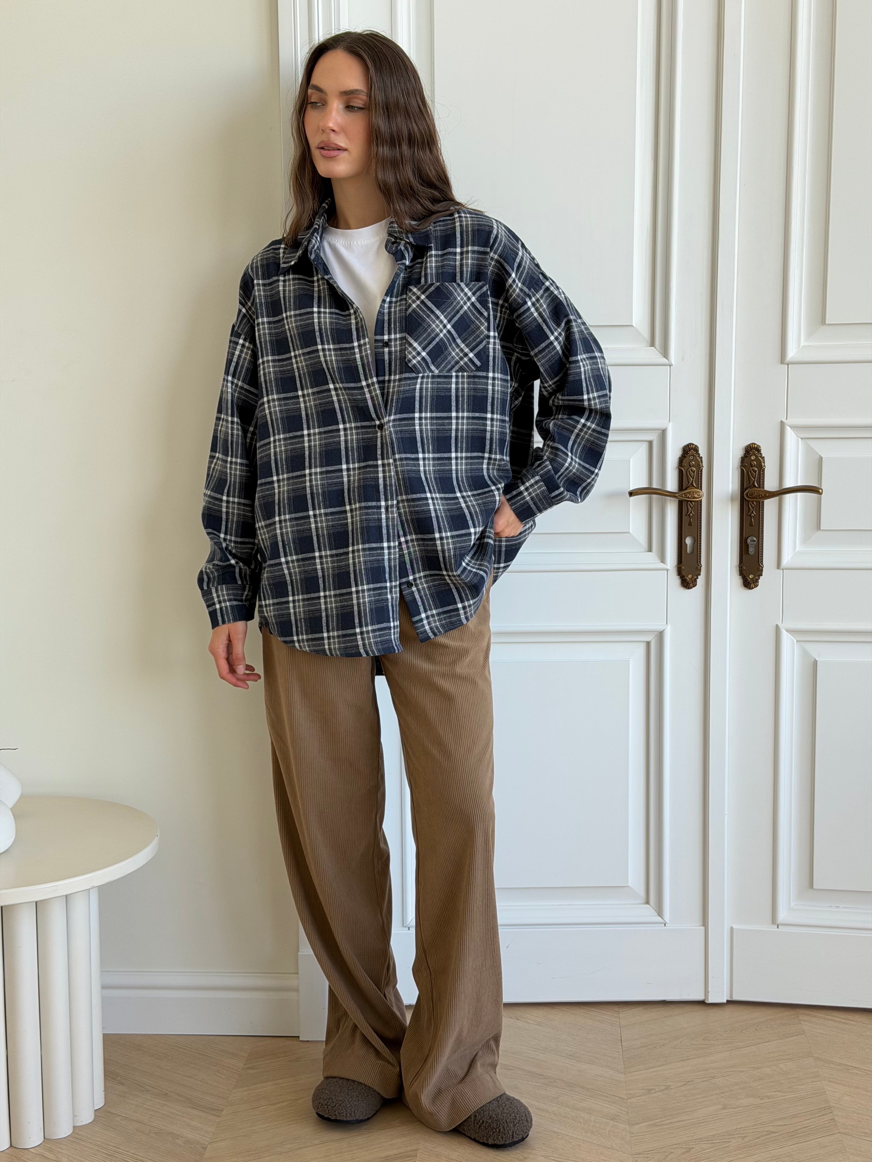 Koszula flanelowa w granatową kratę, One Size