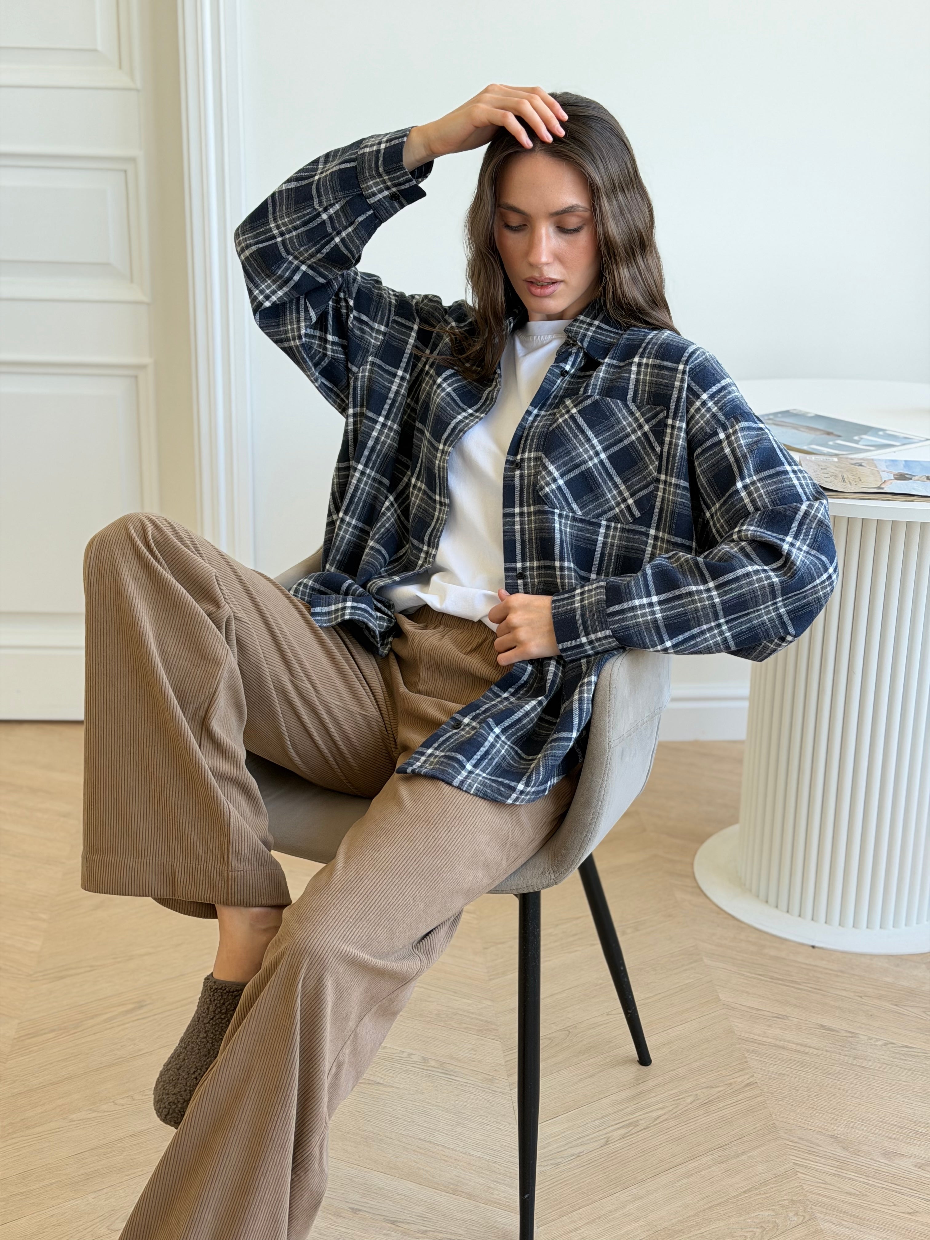 Koszula flanelowa w granatową kratę, One Size