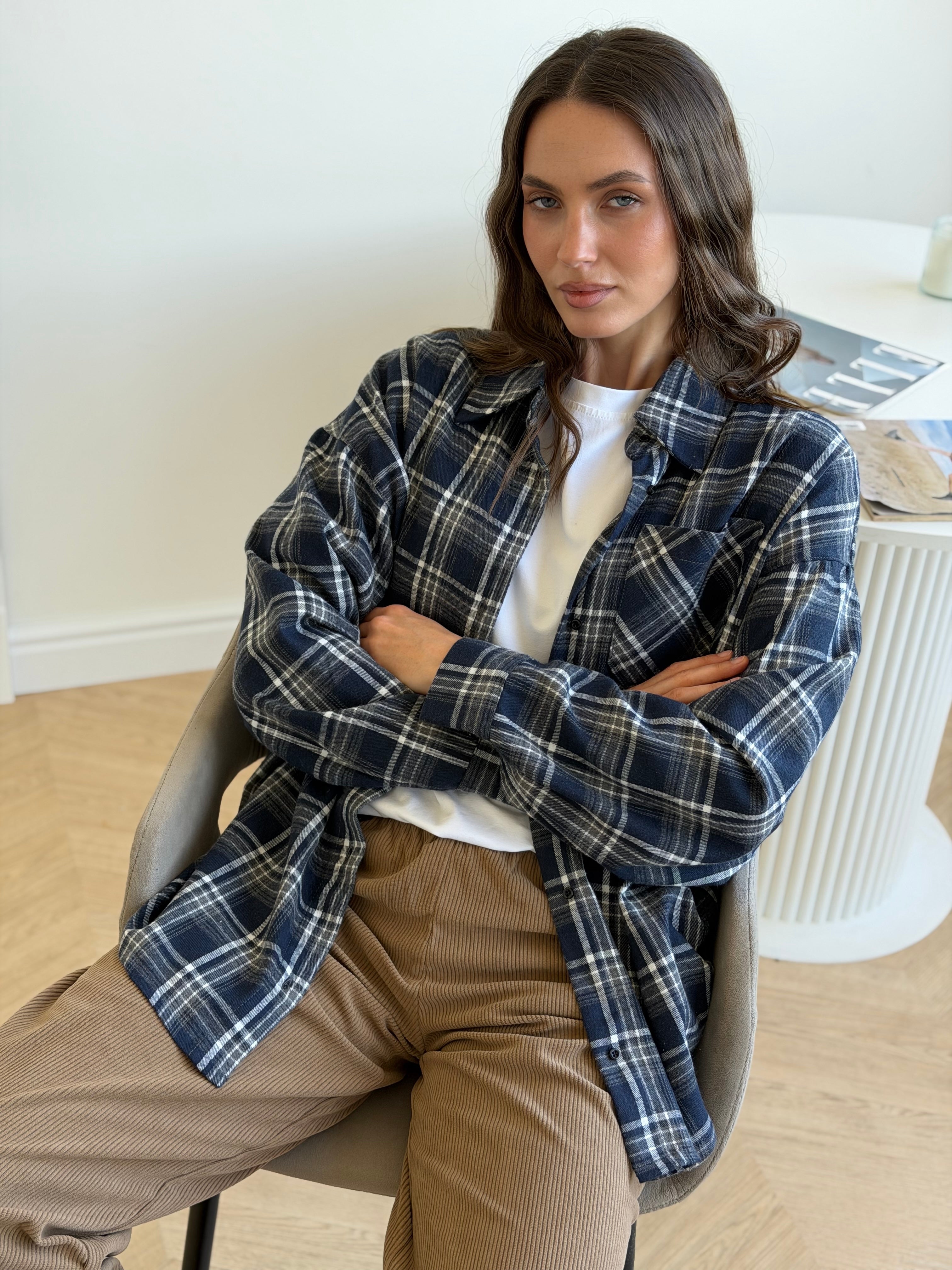 Koszula flanelowa w granatową kratę, One Size
