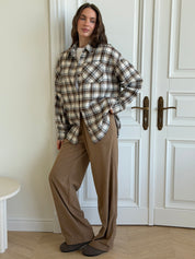 Koszula flanelowa w khaki kratę na mlecznym, One Size