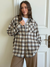 Koszula flanelowa w khaki kratę na mlecznym, One Size
