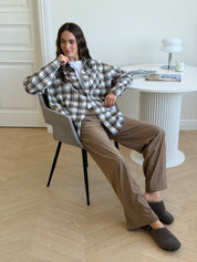 Koszula flanelowa w khaki kratę na mlecznym, One Size