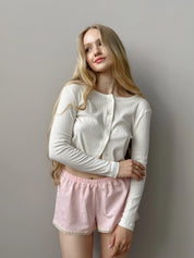 Longsleeve, dzianina prążkowana, mleczny
