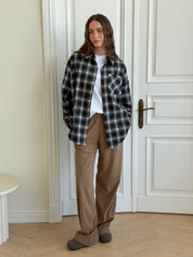 Koszula flanelowa w szaro-czarną kratę, One Size