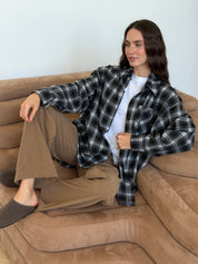 Koszula flanelowa w szaro-czarną kratę, One Size
