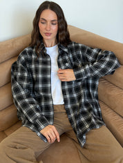 Koszula flanelowa w szaro-czarną kratę, One Size