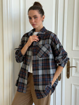 Koszula flanelowa w niebiesko-brązową kratę na szarym, One Size