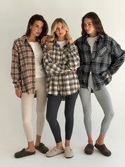 Koszula flanelowa w bordową kratę na beżowym, One Size