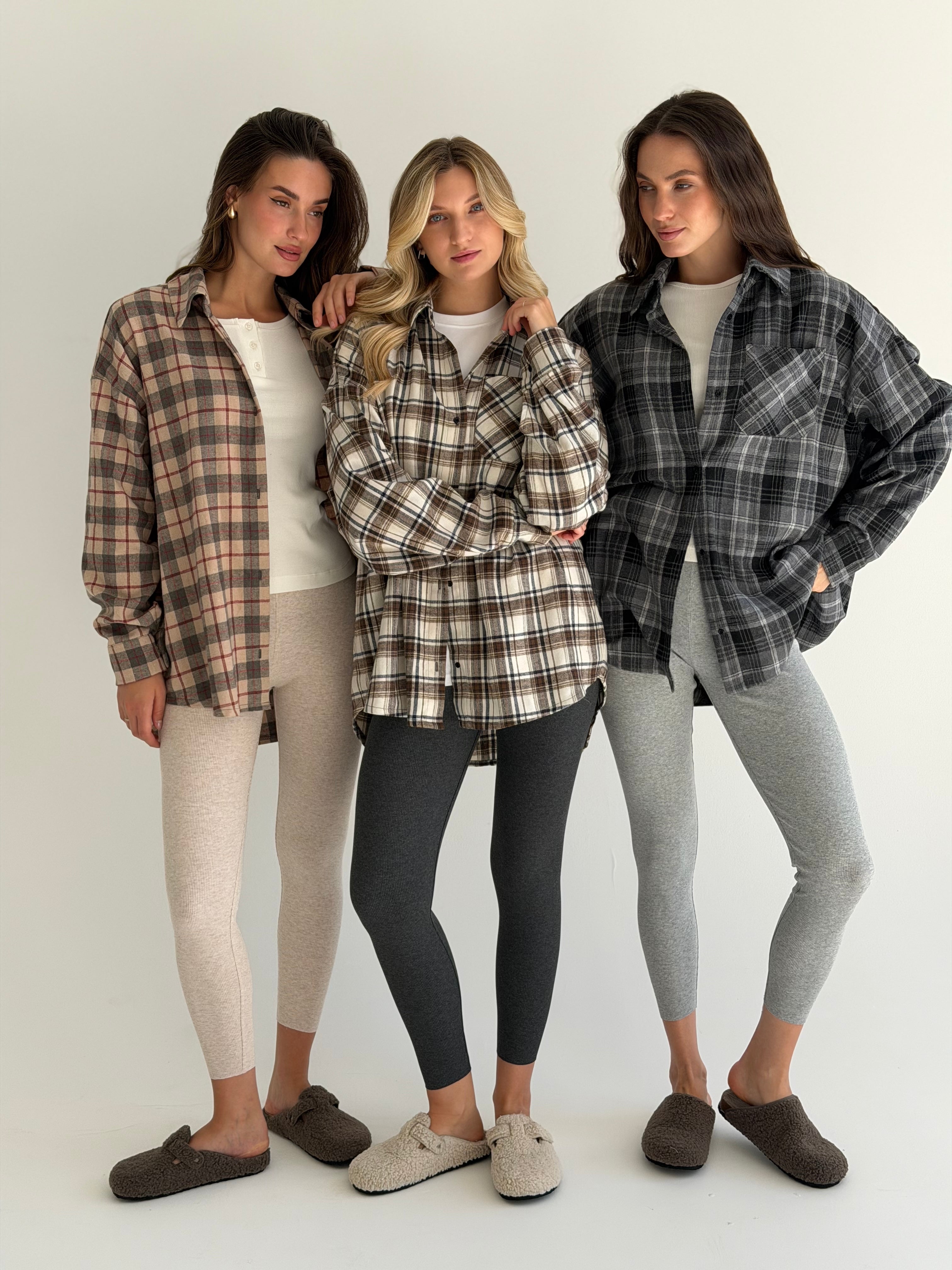Koszula flanelowa w bordową kratę na beżowym, One Size