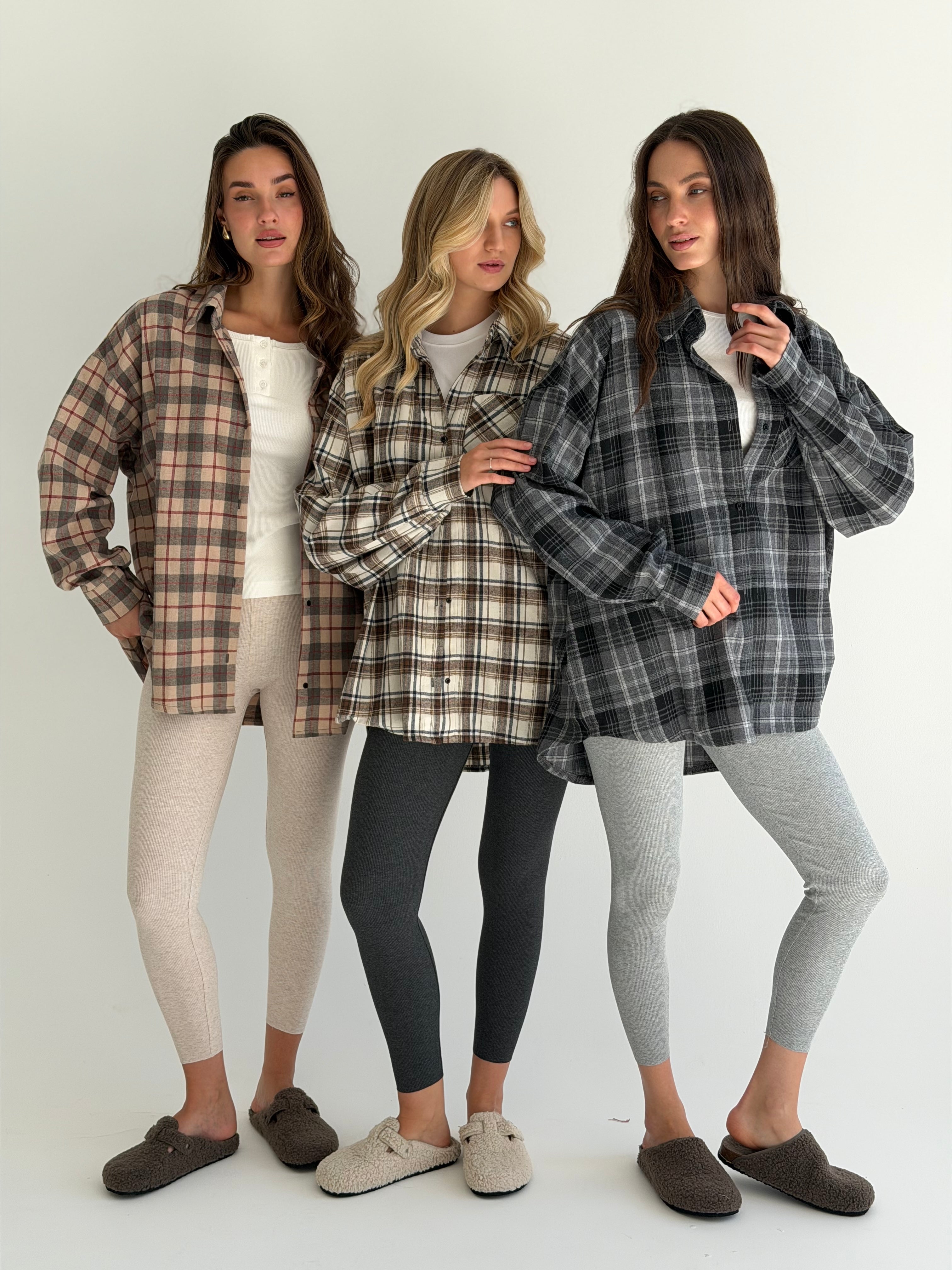 Koszula flanelowa w khaki kratę na mlecznym, One Size