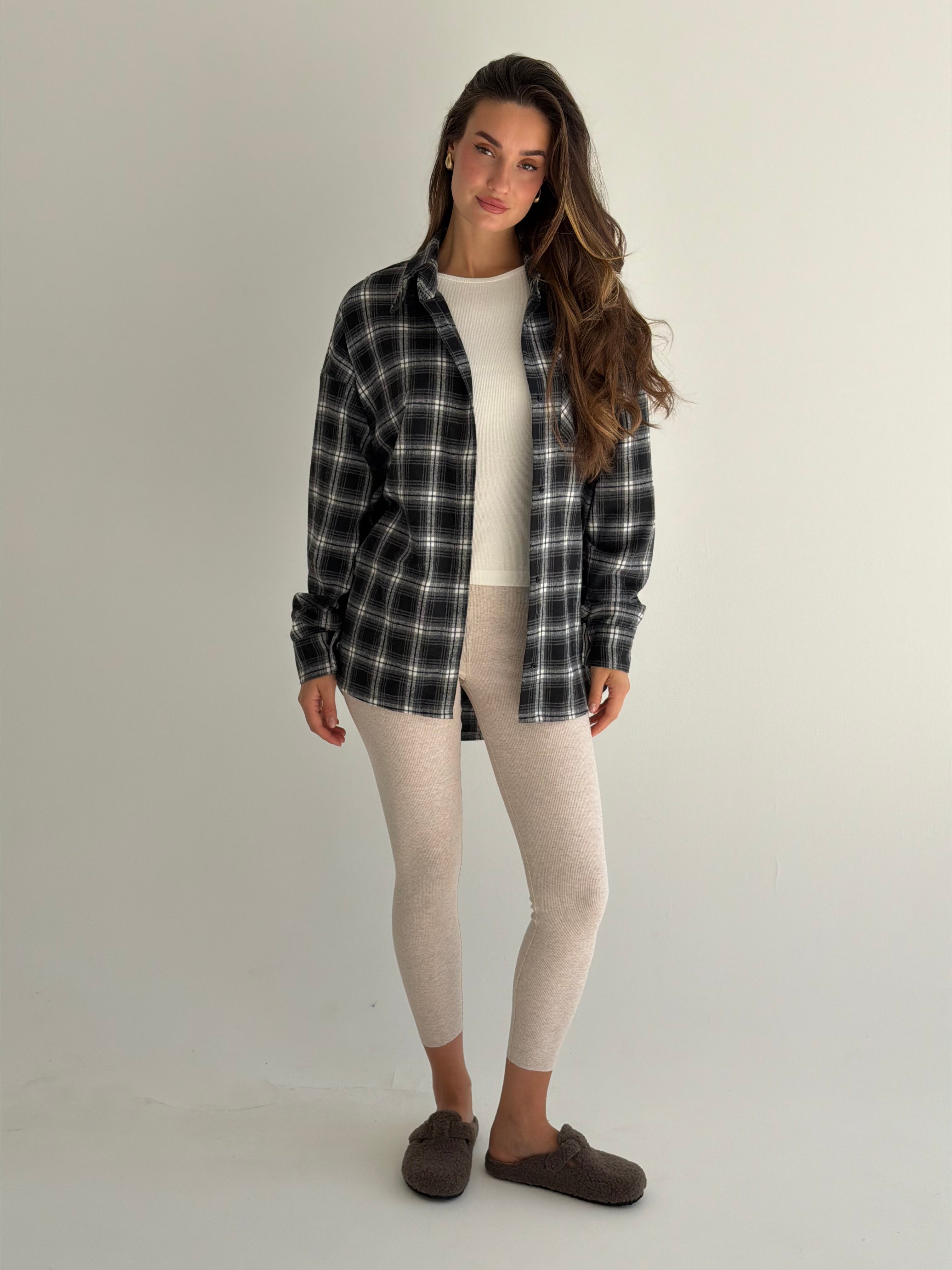 Koszula flanelowa w szaro-czarną kratę, One Size