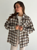 Koszula flanelowa w khaki kratę na mlecznym, One Size