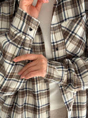 Koszula flanelowa w khaki kratę na mlecznym, One Size