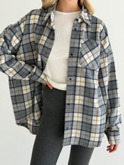 Koszula flanelowa w żółto-zieloną kratę na mlecznym, One Size