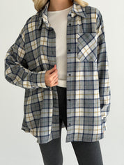 Koszula flanelowa w żółto-zieloną kratę na mlecznym, One Size