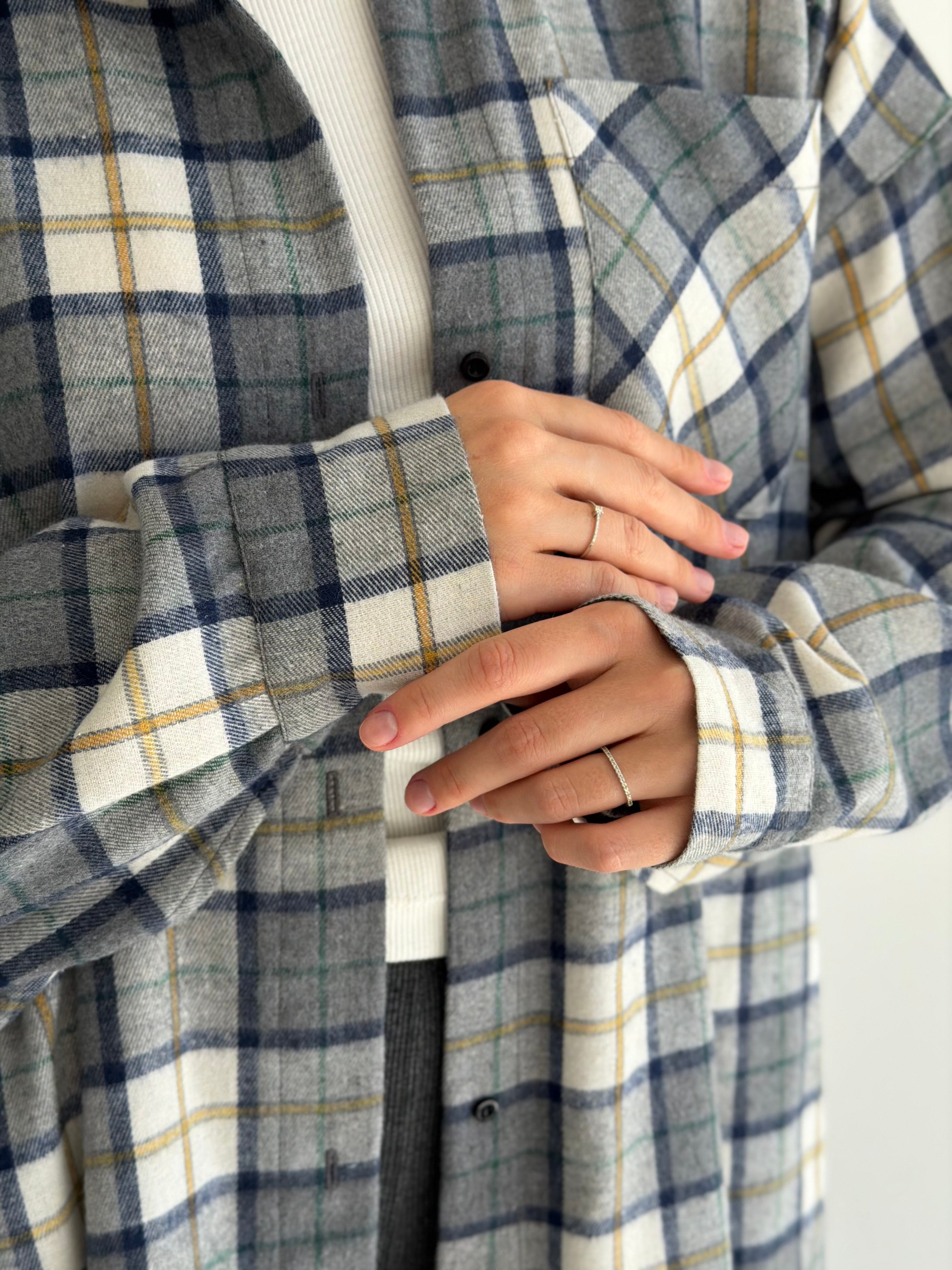 Koszula flanelowa w żółto-zieloną kratę na mlecznym, One Size