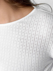 Komplet, dzianina prążkowana, szerokie spodnie i longsleeve, mleczny