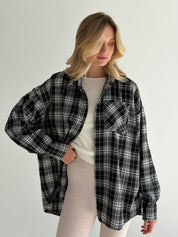 Koszula flanelowa w czarno-białą kratę, One Size