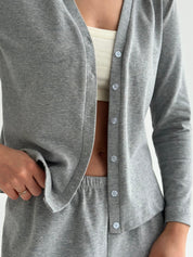 Longsleeve na guziki „Delicacy", dzianina, szary