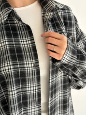 Koszula flanelowa w czarno-białą kratę, One Size