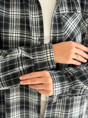 Koszula flanelowa w czarno-białą kratę, One Size