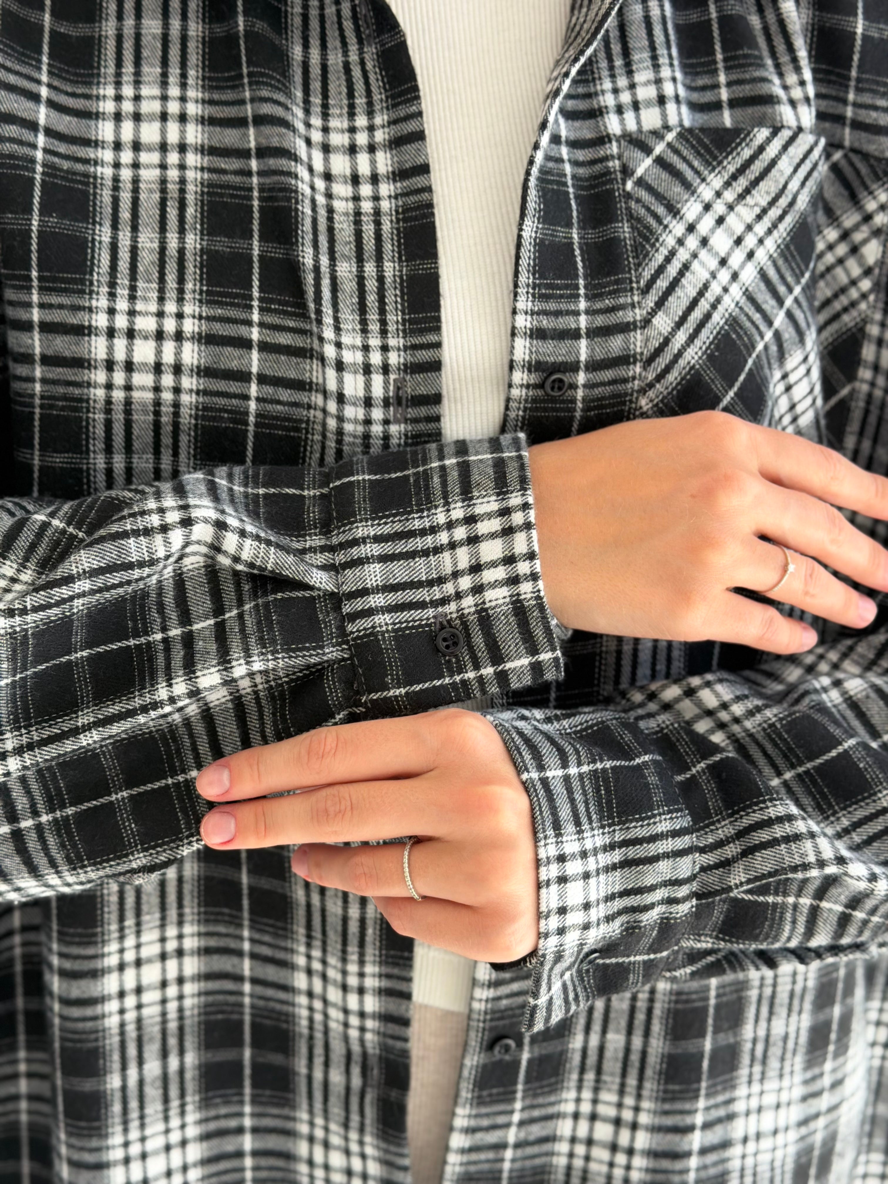 Koszula flanelowa w czarno-białą kratę, One Size