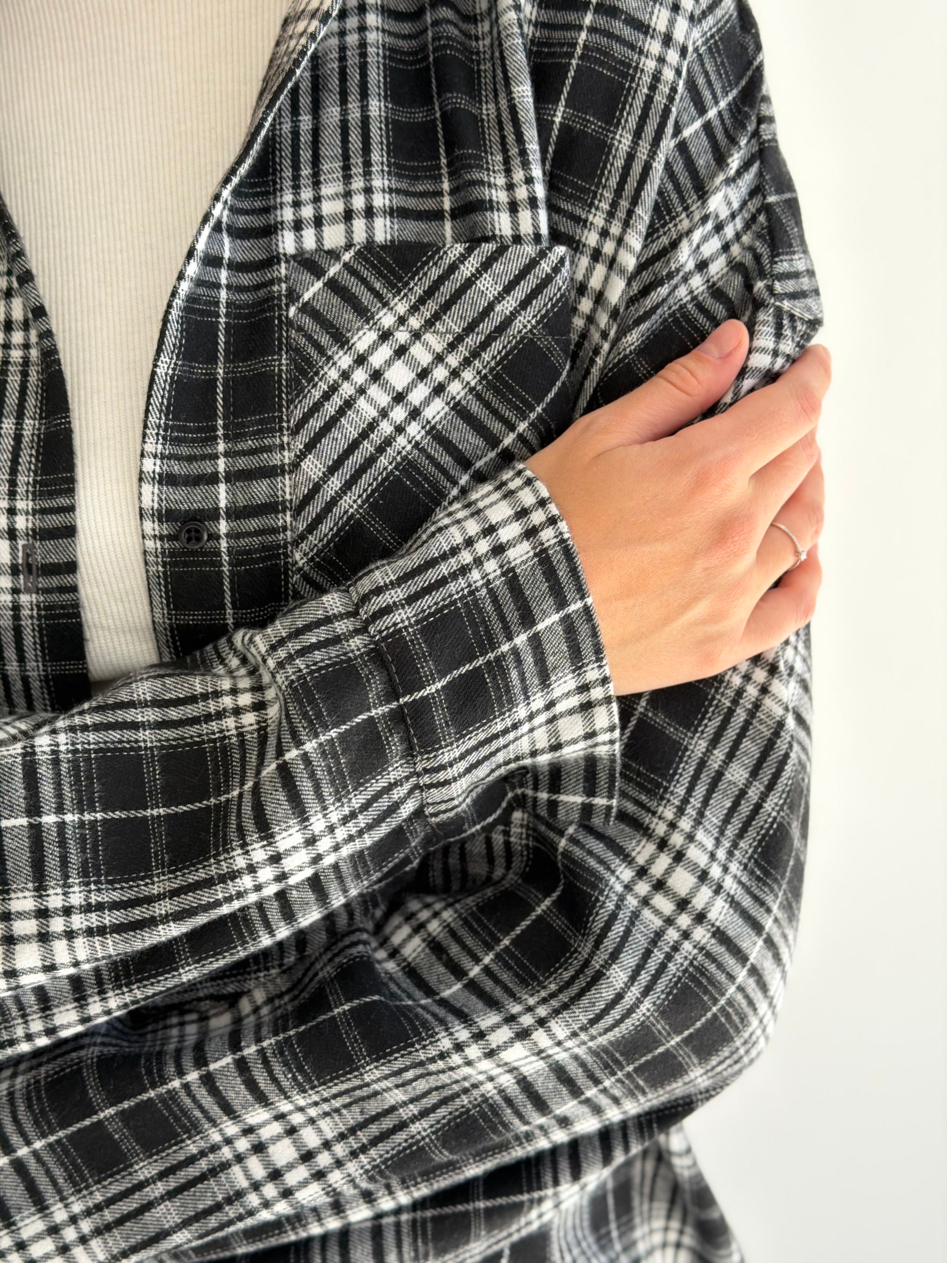 Koszula flanelowa w czarno-białą kratę, One Size