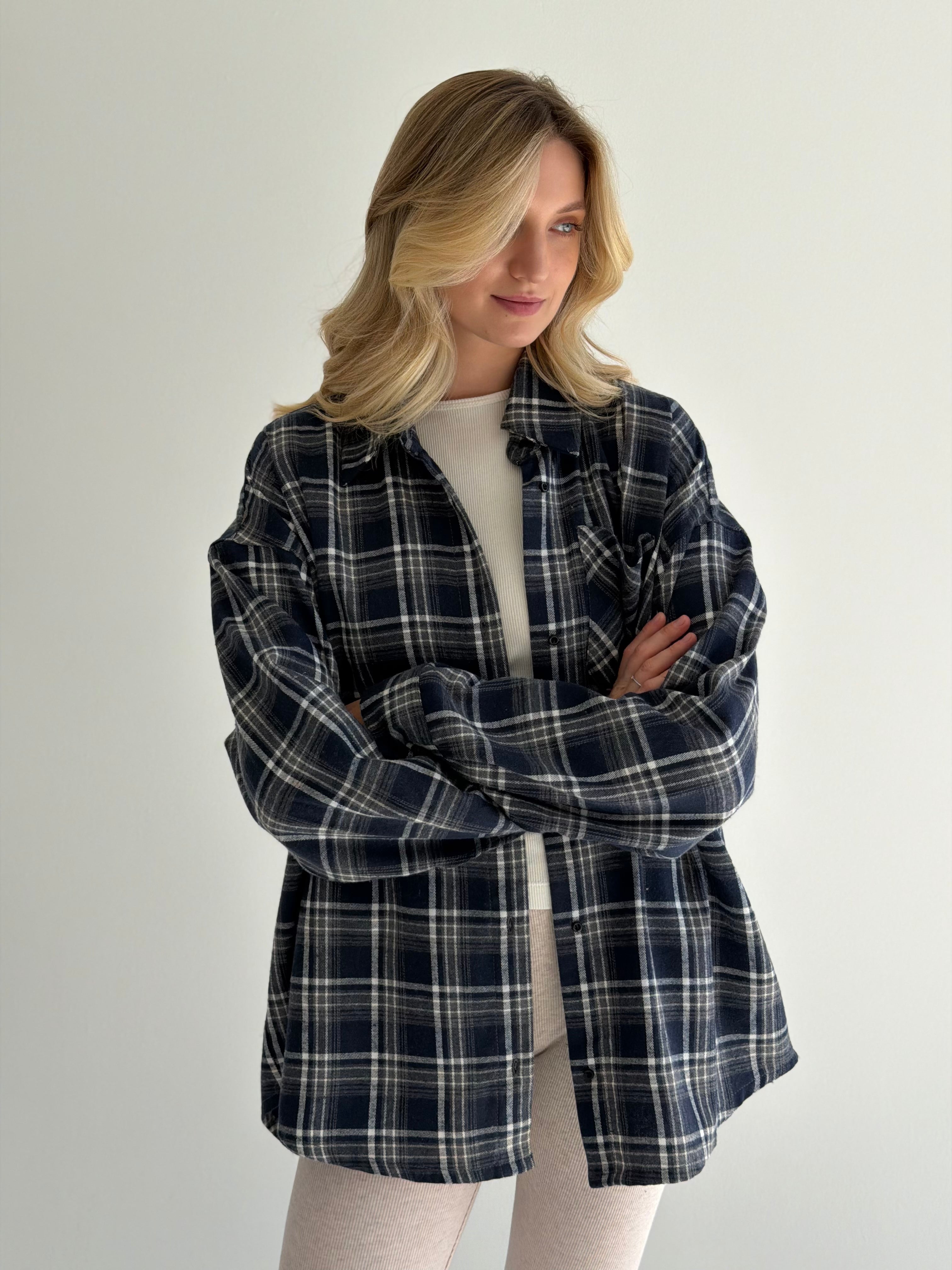Koszula flanelowa w granatową kratę, One Size
