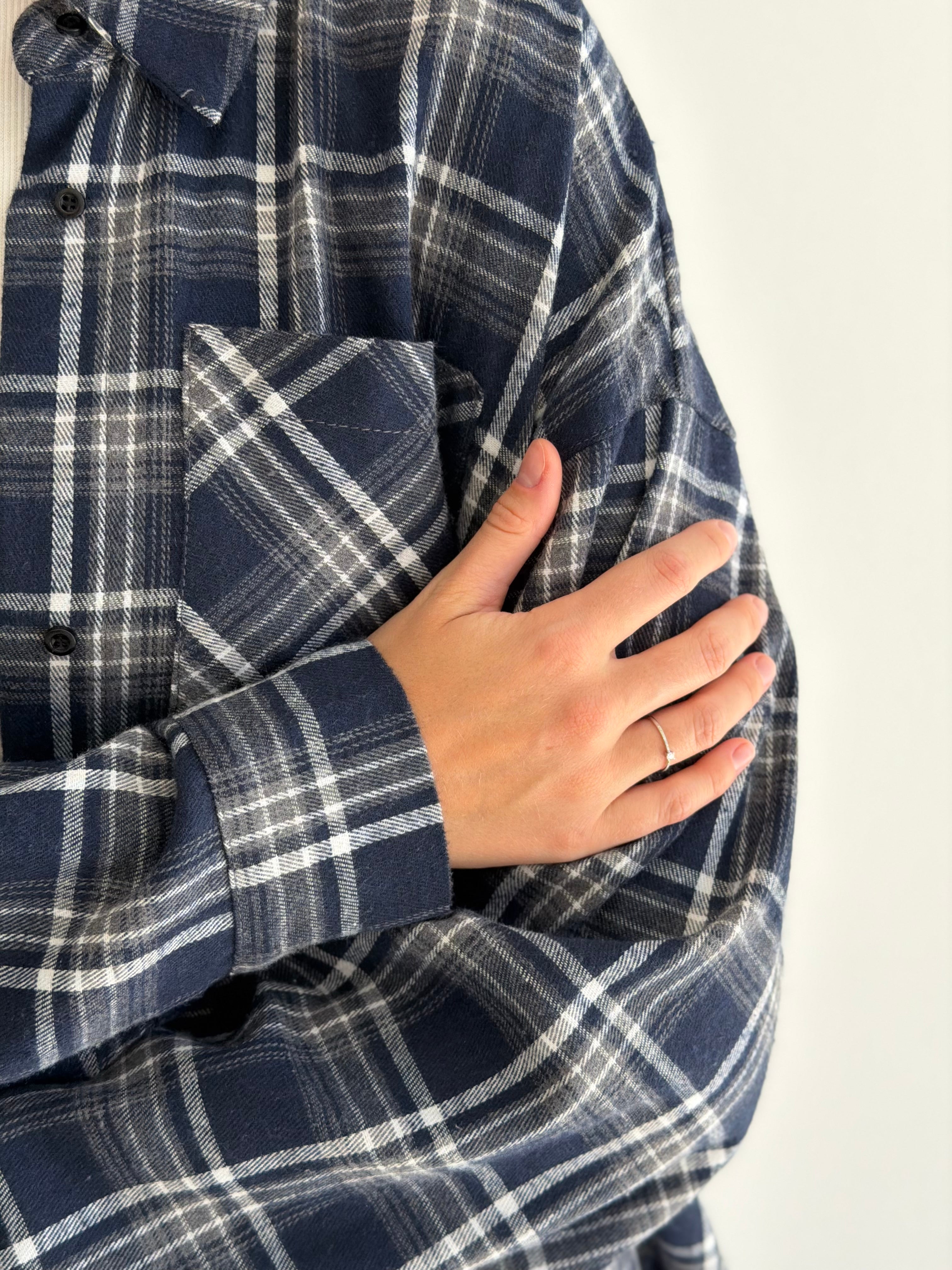 Koszula flanelowa w granatową kratę, One Size