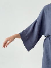 Szlafrok krótki kimono muślin dwuwarstwowy, granatowy