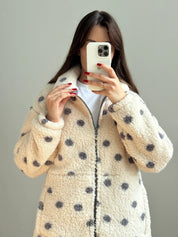 Bluza TEDDY na zamek ze stójką, czarna w groszki