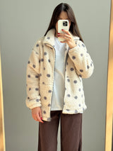 Bluza TEDDY na zamek ze stójką, czarna w groszki