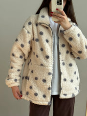 Bluza TEDDY na zamek ze stójką, czarna w groszki