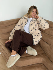 Bluza TEDDY na zamek ze stójką, czarna w groszki
