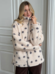 Bluza TEDDY na zamek ze stójką, czarna w groszki
