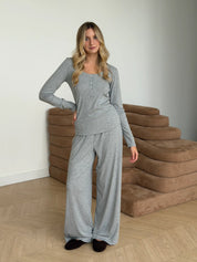 Komplet Soft Touch z dzianiny longsleeve i spodnie, szary