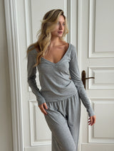 Longsleeve Soft Touch z dzianiny z dekoltem w serek, szary