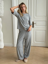 Komplet Soft Touch z dzianiny longsleeve i spodnie typu szarawary, szary